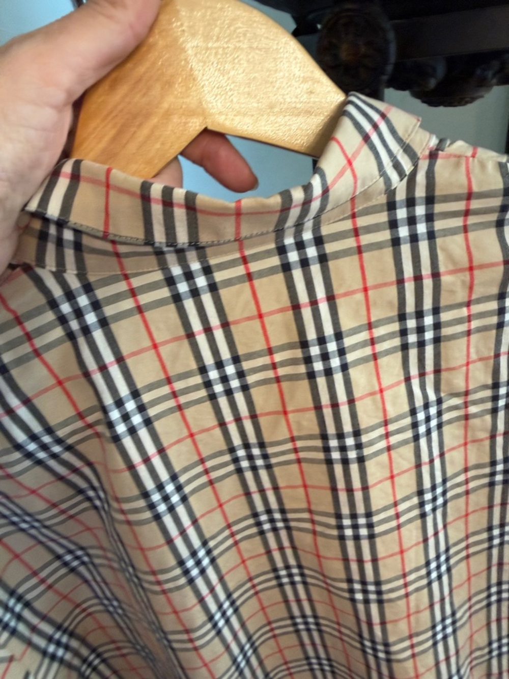 Burberry Beige Plaid Long-Sleeve Button-Up Shirt - Picture 6 of 8